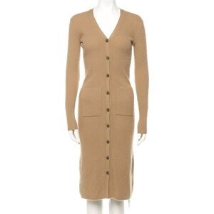 Naadam Cashmere Ribbed Cardigan Dress Camel XS